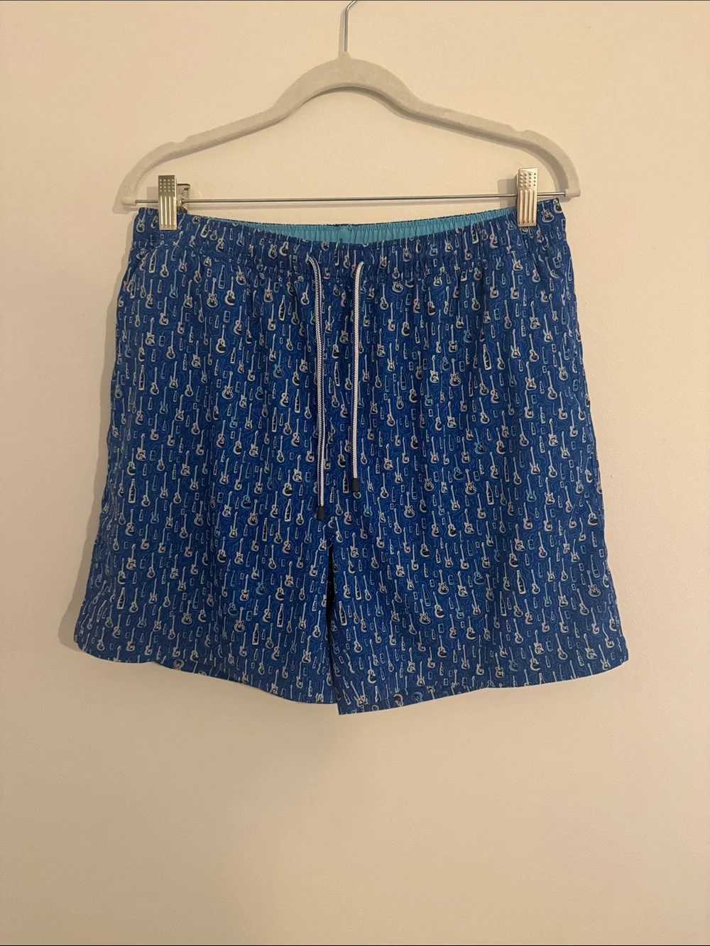 Peter Millar Seaside Blue Men's Drawstring Swim Shorts with Guitar Print